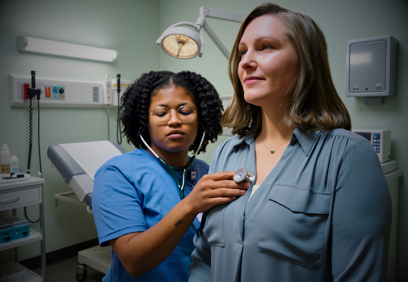 Female doctor with a female patient